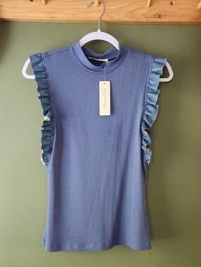 Doe & Rae Ruffle Sleeve Ribbed Tank Top